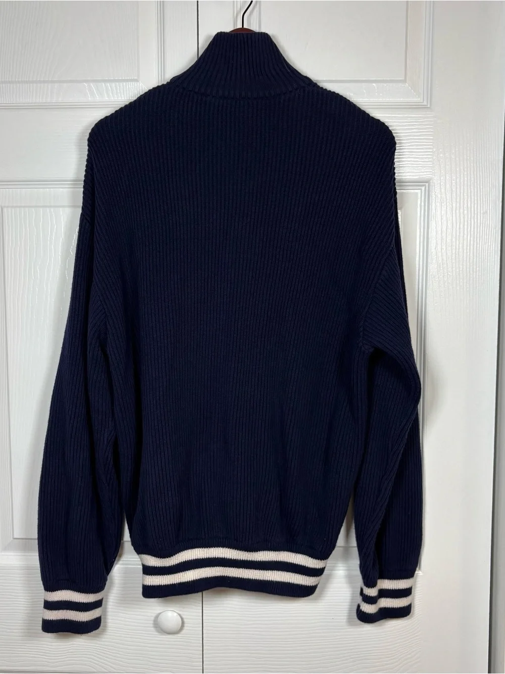 Vintage 90s J.Crew Full Zip Sweater L Made in Italy Cotton Preppy Navy